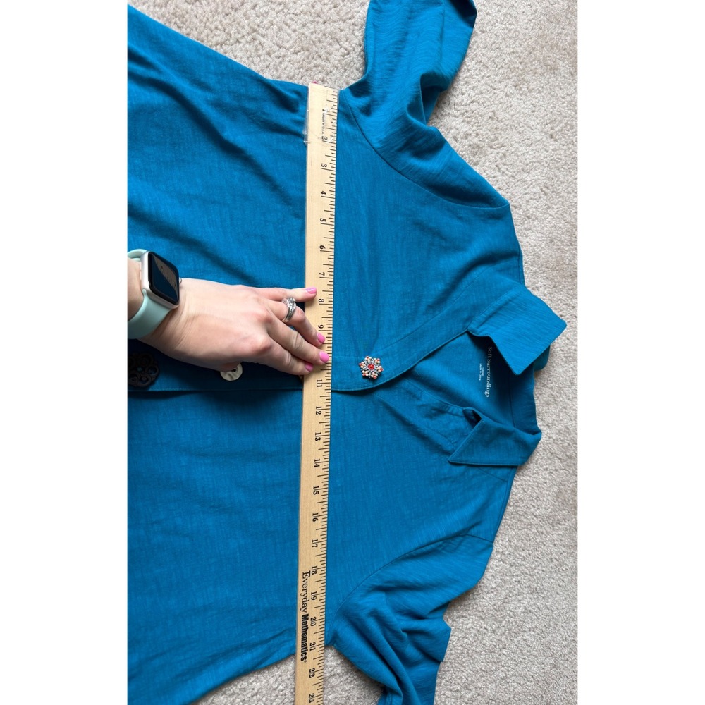 Soft Surroundings Tunic Danielle 3/4 Sleeve NWOT Button Front Teal Blue Large - Picture 5 of 10